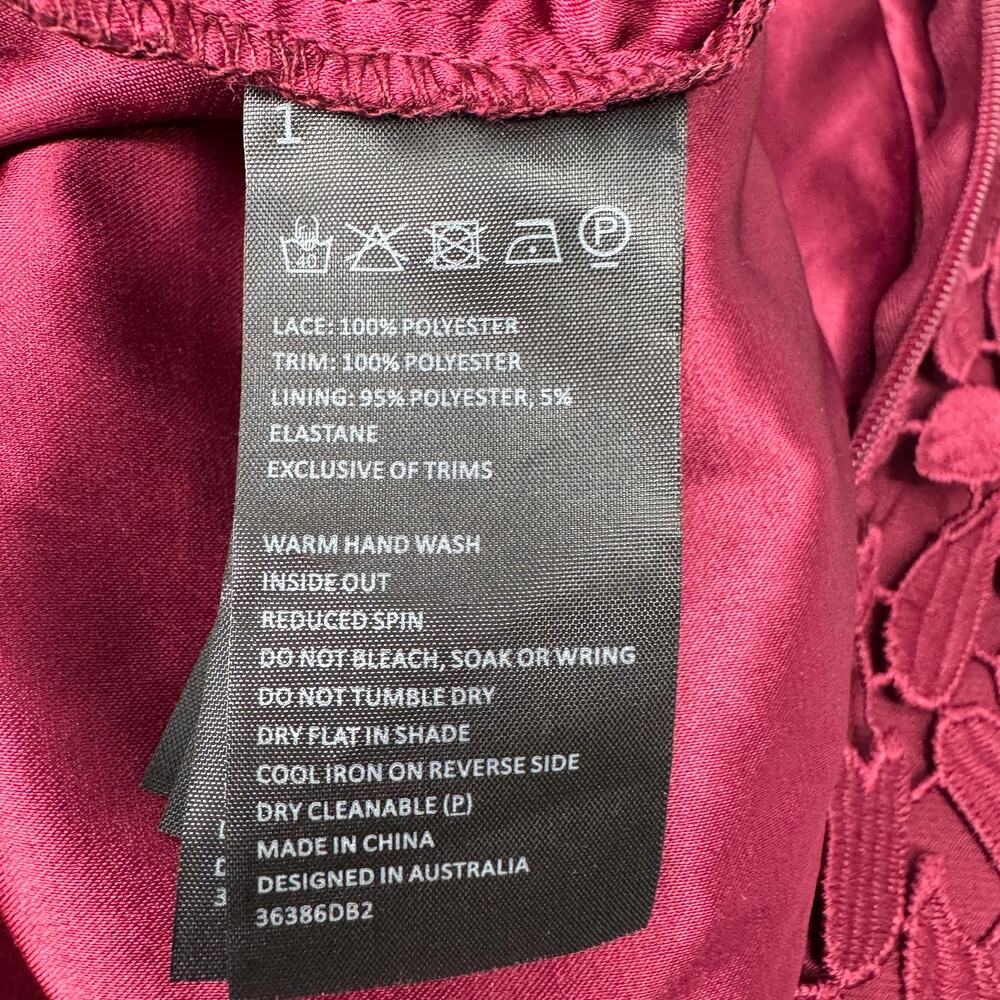 Bardot Gemma Halter Lace Midi Dress 6 Burgundy Sheath Open Back Illusion Hem NWT - Picture 14 of 15